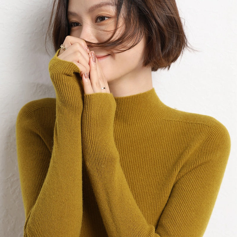 Women's Slim Fine Knit Stand-Up Collar Sweater with Extra Fine Rib Structure and Cashmere Look Chichicherry