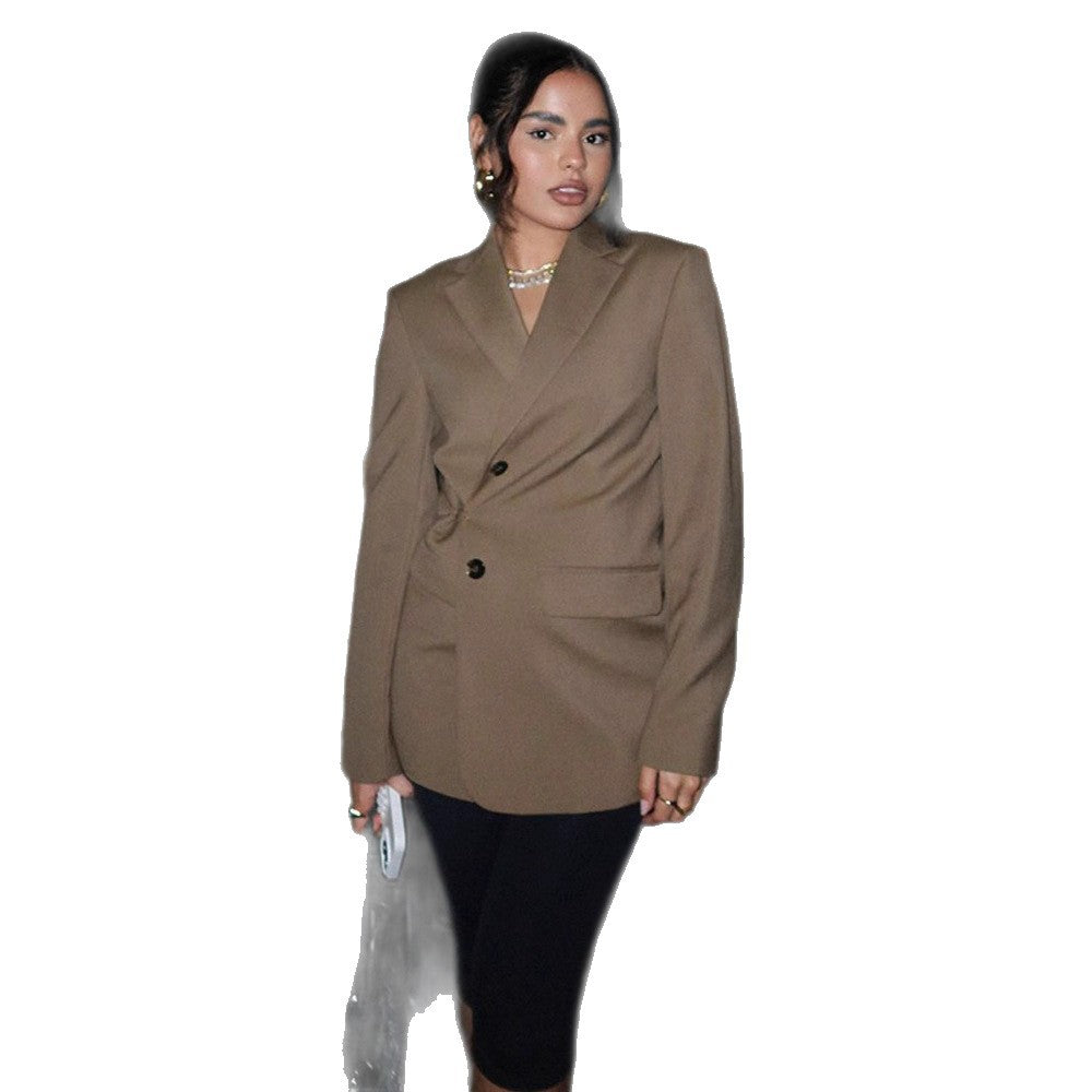 Women's Double-Breasted Blazer with Wrap Effect and Sculptural Shoulder Chichicherry