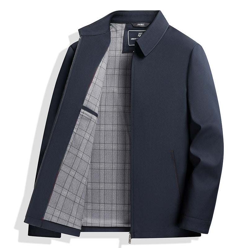 Men's Lightweight Transition Jacket with Shirt Collar, Zipper and Checked Lining Chichicherry