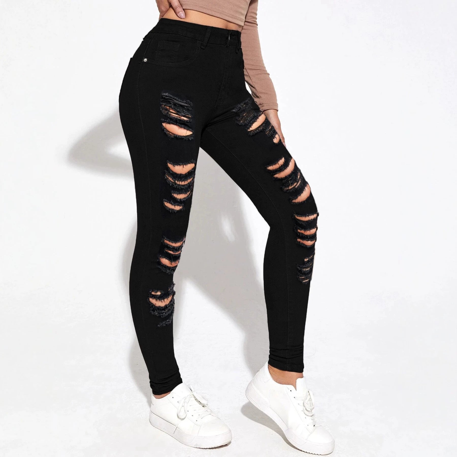 Women's high-waisted super stretch jeans in skinny fit with pronounced destroy rips Chichicherry