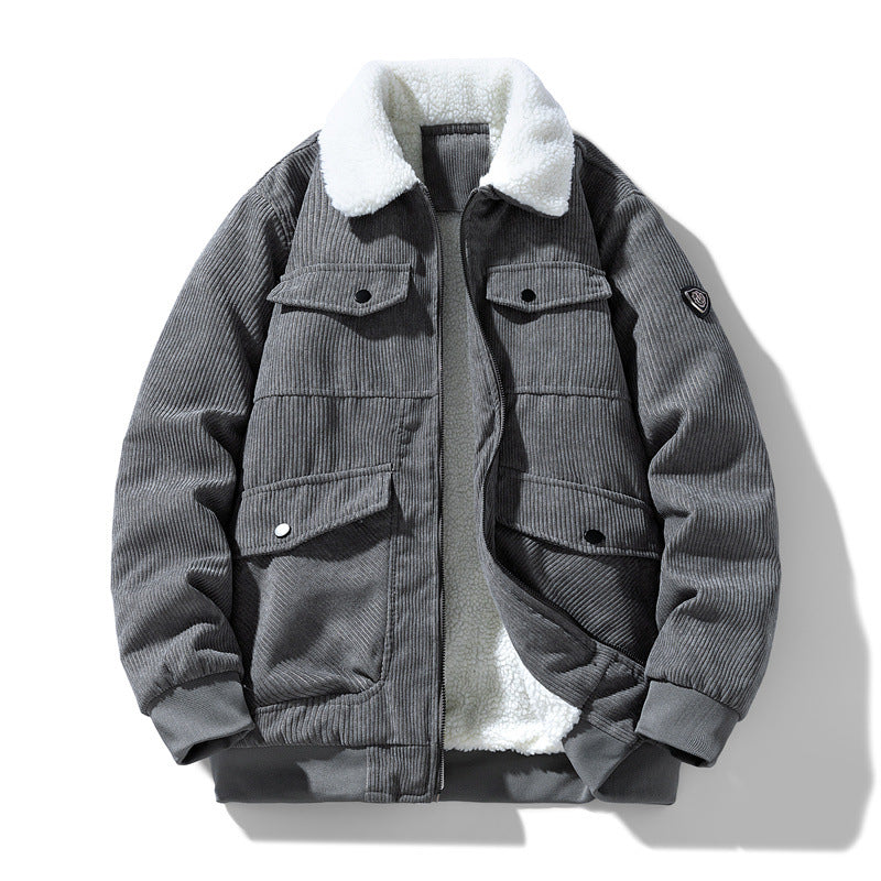 Men's cord field jacket with teddy lining, quilted insulation, and multifunctional pockets Chichicherry