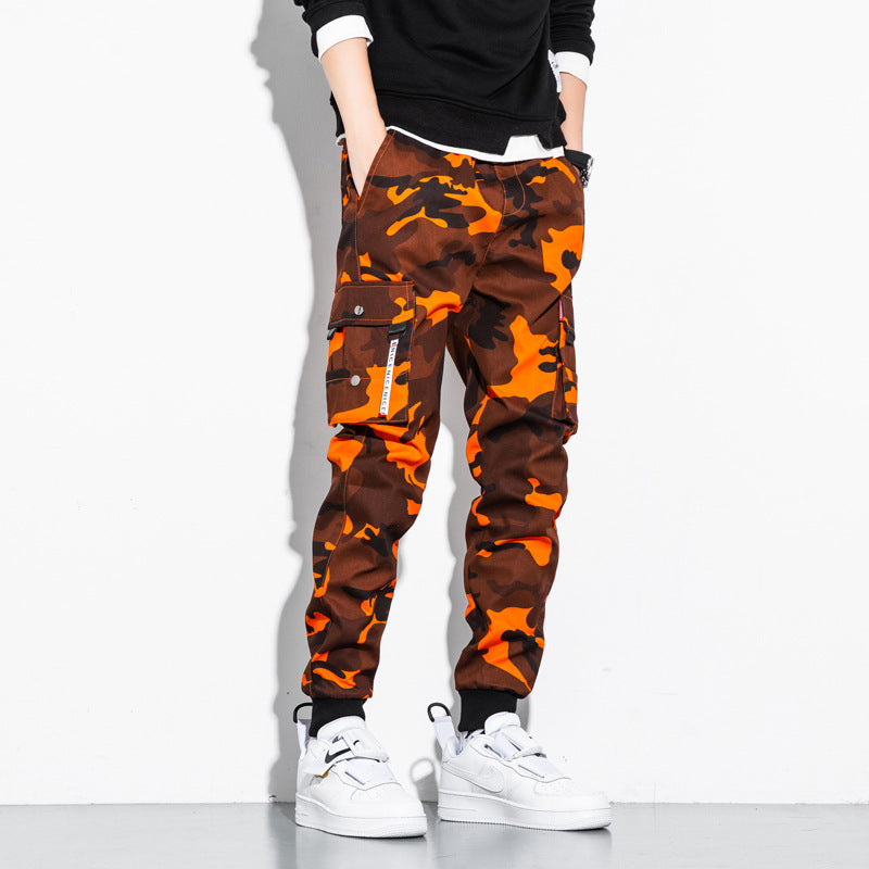 Men's Camouflage Cargo Jogging Pants with Tapered Cut, Elastic Waistband, and Multifunctional Pockets Chichicherry