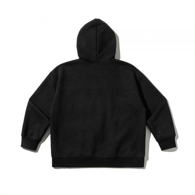 Unisex Oversize Hooded Zip Jacket made of Waffle Knit with Chest and Slash Pockets Chichicherry