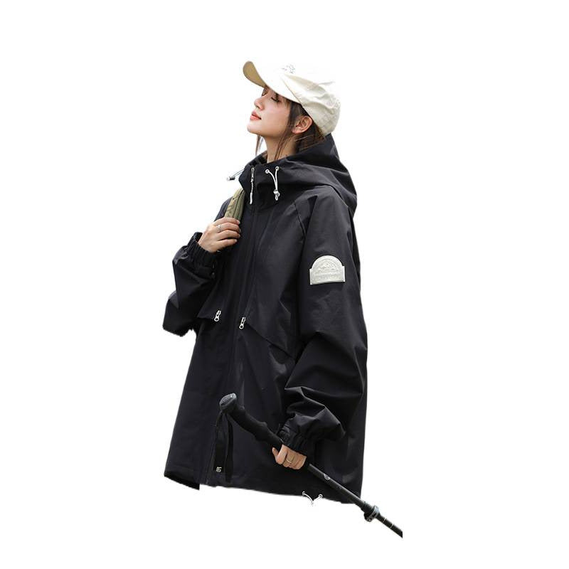 Damen Leichte Wasserabweisende Oversized Funktions-Outdoorjacke mit Kapuze Chichicherry