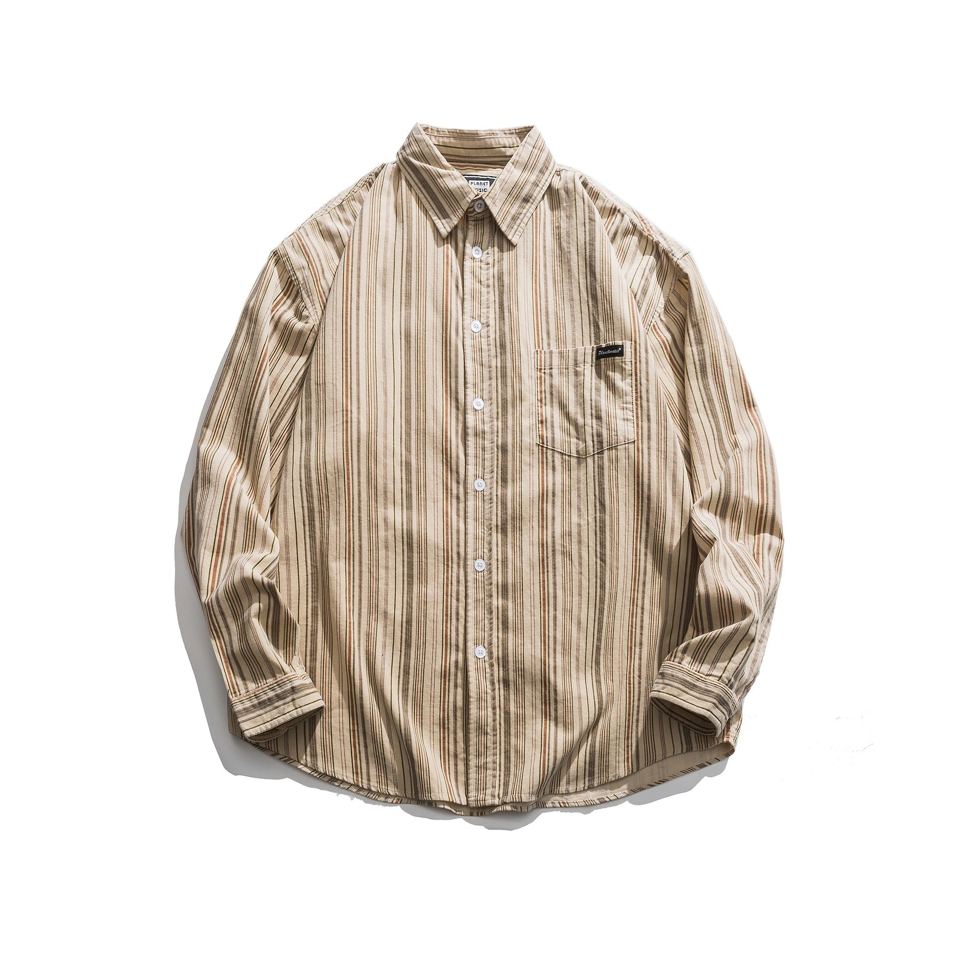 Men's Striped Lightweight Overshirt-Shirt with Chest Pocket and Kent Collar Chichicherry