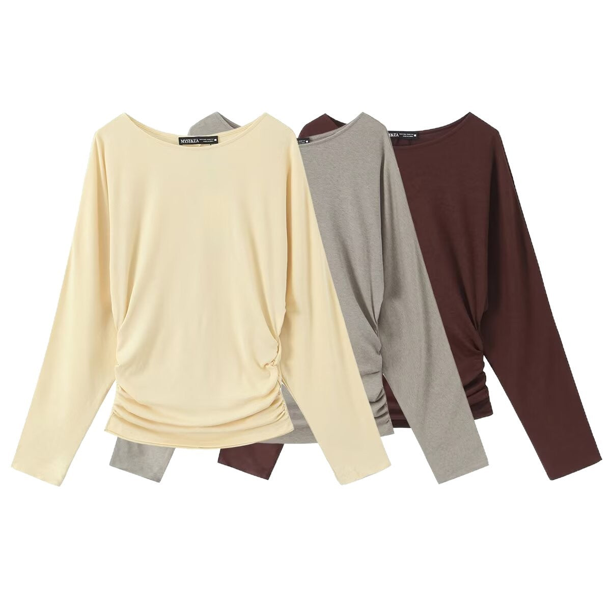 Women's long-sleeve shirt with side gathering and dropped shoulders Chichicherry