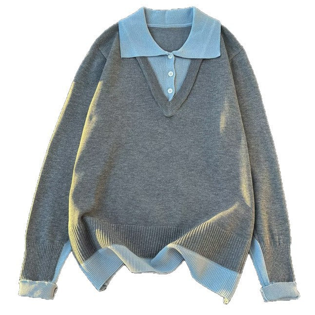 Damen Oversized Polo-Feinstrickpullover mit Kontrastkragen und geripptem Saum Chichicherry