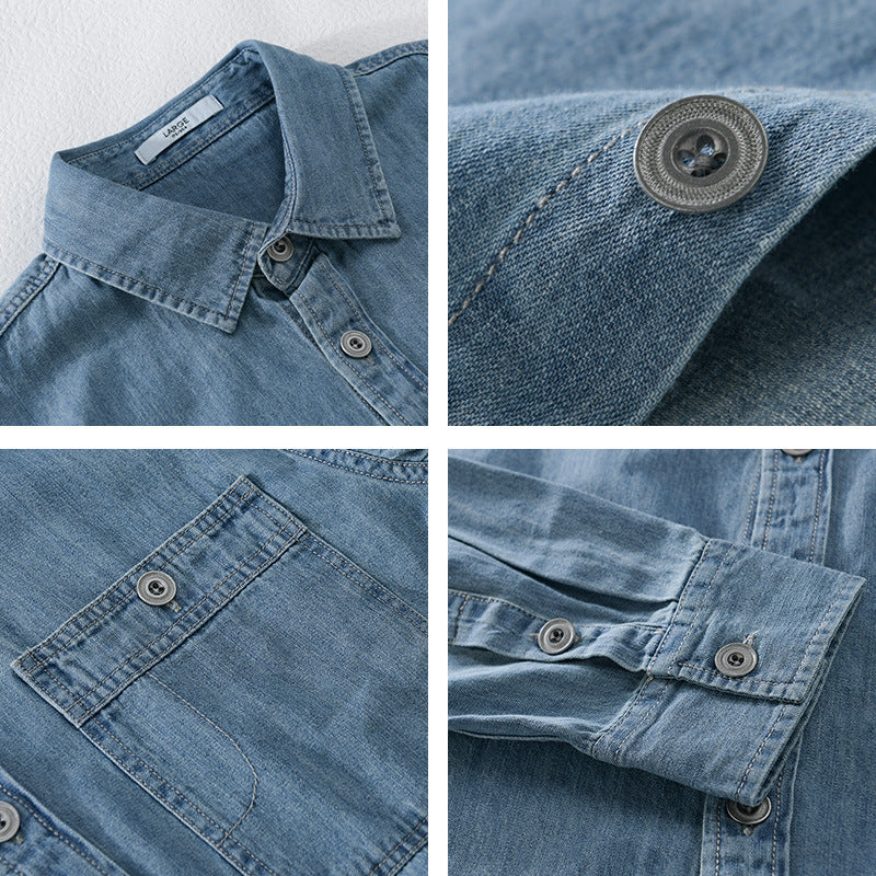 Men's denim overshirt in casual worker look with chest pocket and soft finish Chichicherry