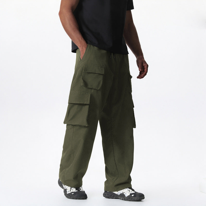 Men's Baggy Cargo Pants in Multi-Pocket Utility Style with Drawstring Waist Chichicherry