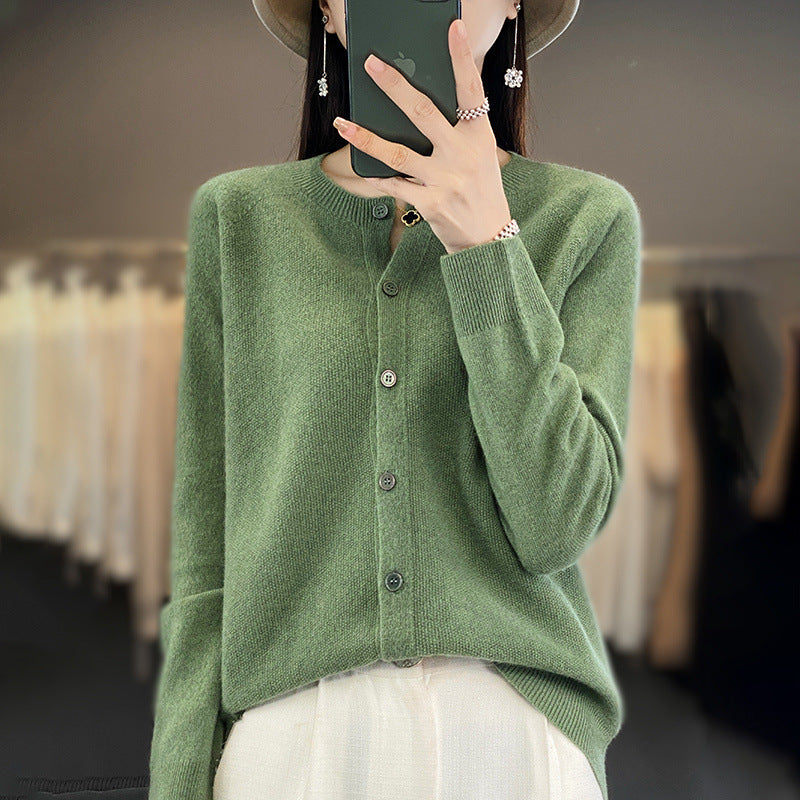 Ladies Short-Cut Cardigan in Mohair Look with Round Neckline and Pearl Buttons Chichicherry