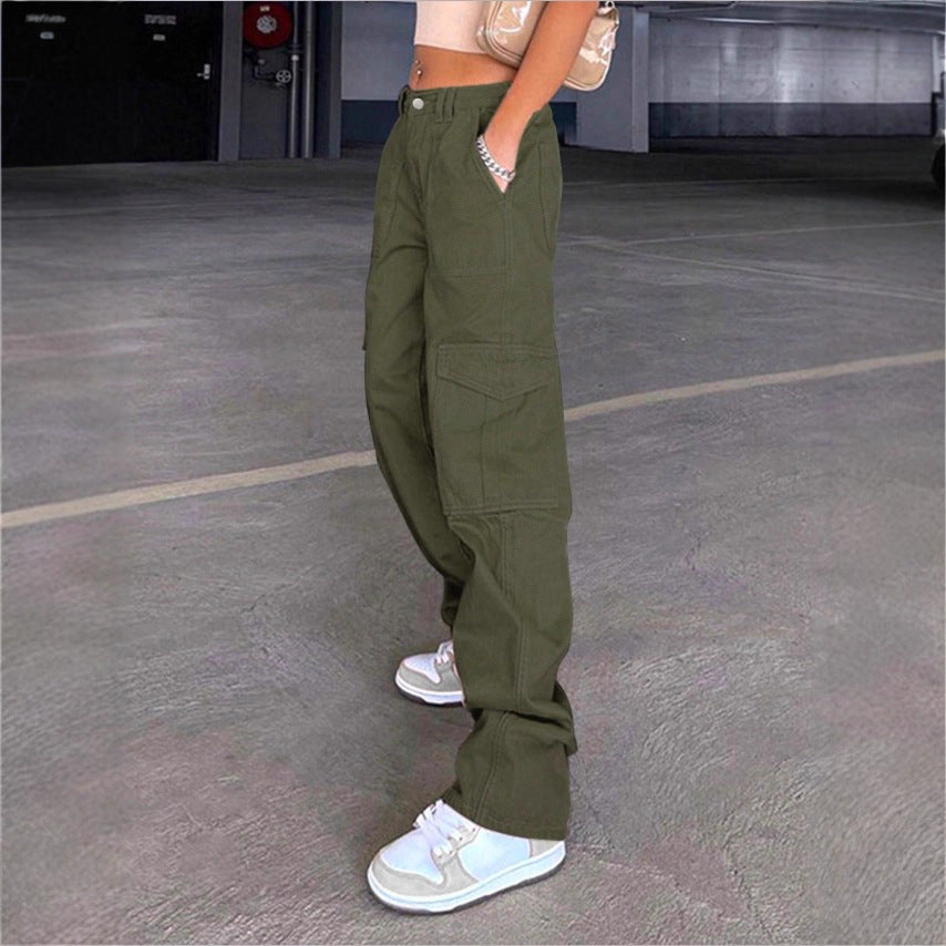 Women's wide cargo pants with high waist, patch flap pockets, and casual baggy fit Chichicherry