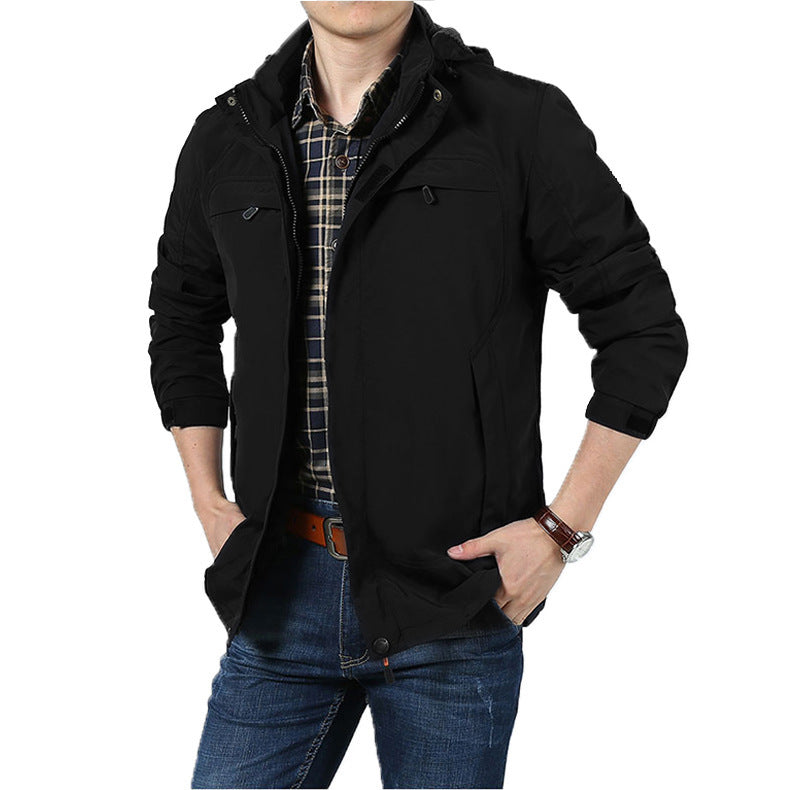 Men's lightweight technical field jacket with hood, multifunctional pockets and wind-resistant shell Chichicherry