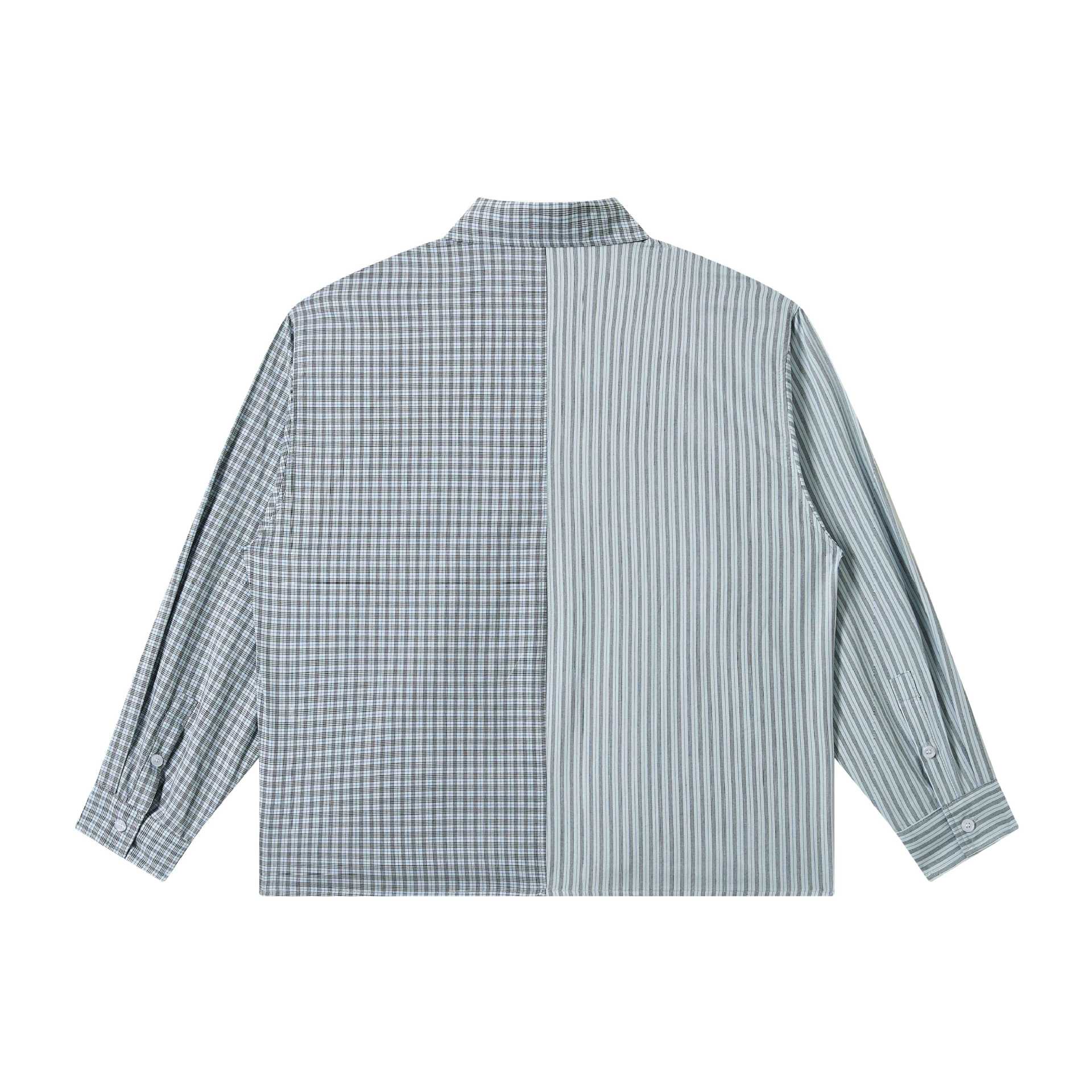 Unisex Oversize Shirt with Split Stripe and Check Design Chichicherry