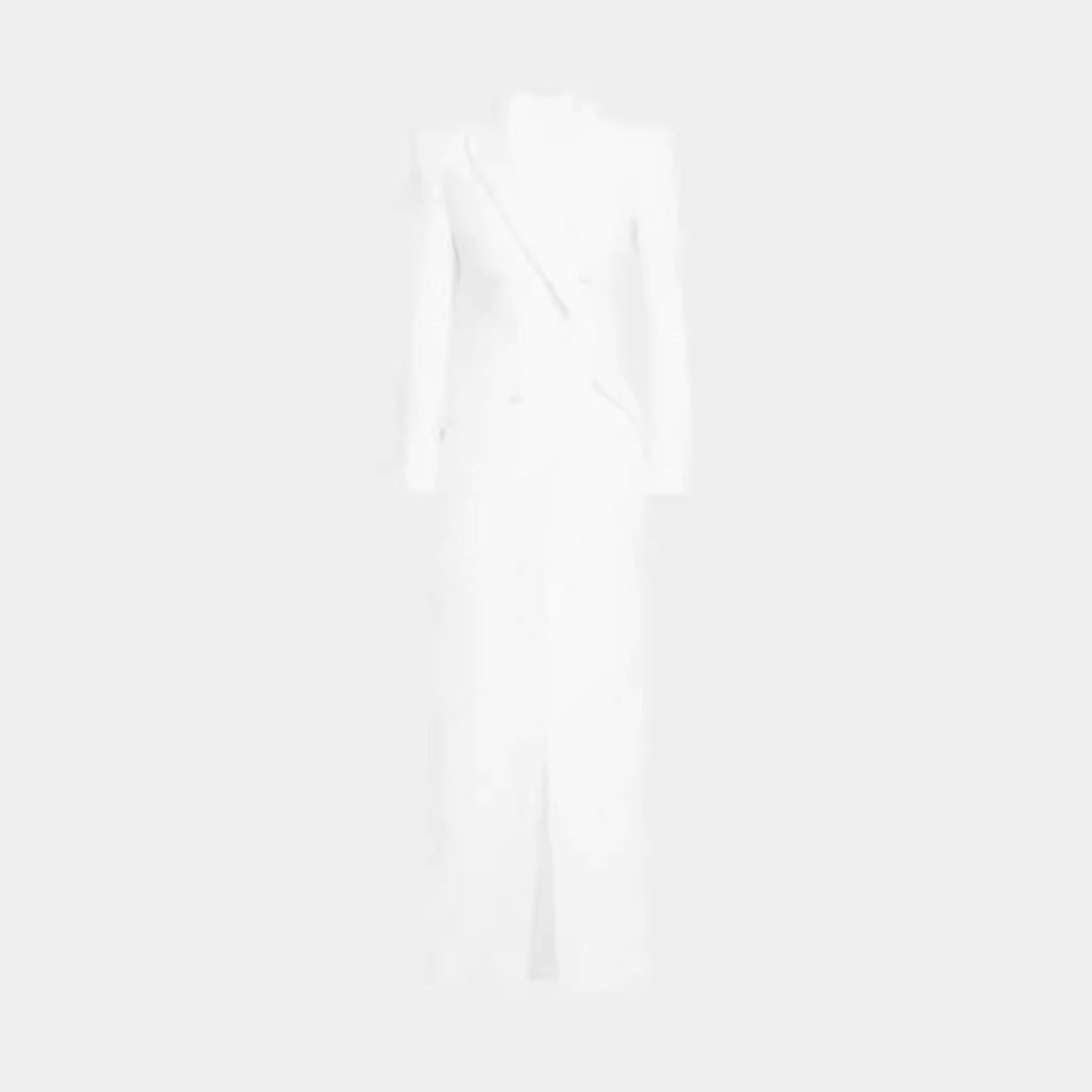 Women Blazer Dress Maxi Dress with Double Breasted, tailored silhouette and high front slit Chichicherry