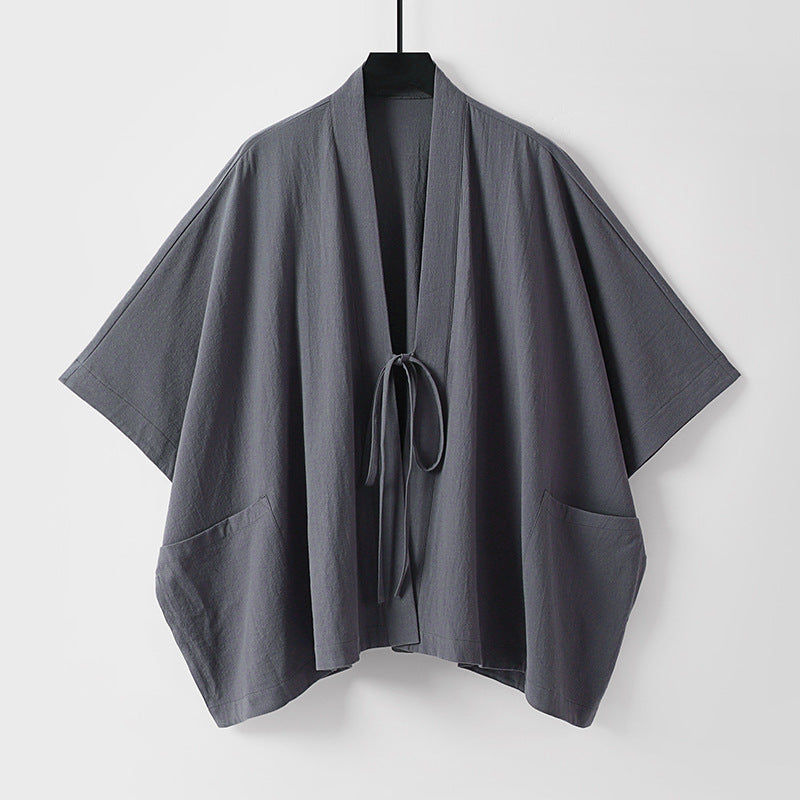 Women Oversize Kimono Cardigan with Tie and Patch Pockets Chichicherry