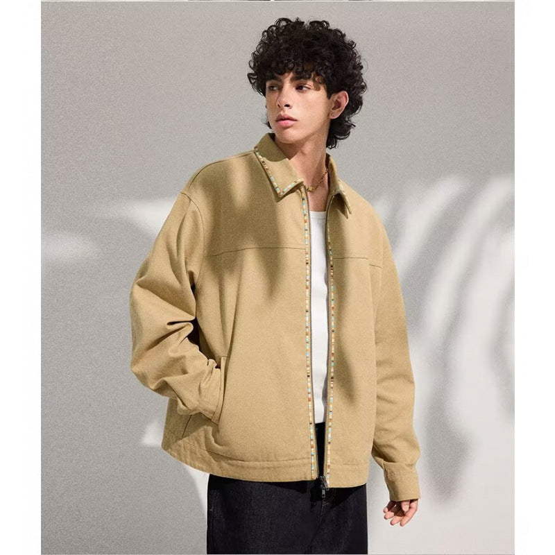 Herren Leichte Blousonjacke mit kontrastierter Zierband-Blende Chichicherry