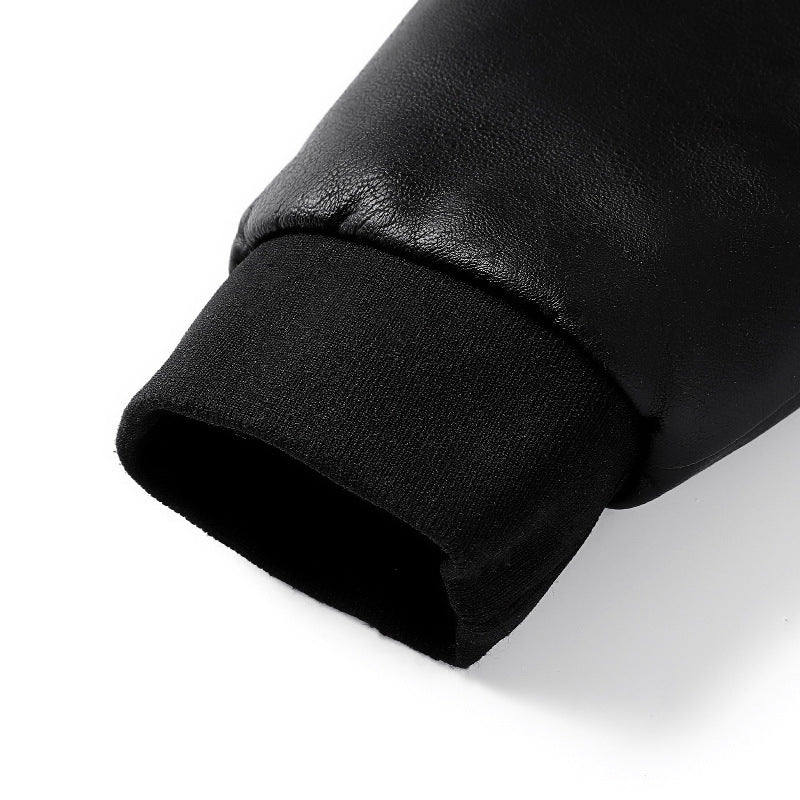 Men's faux leather bomber jacket with ribbed cuffs, stand-up collar and concealed zipper pockets Chichicherry