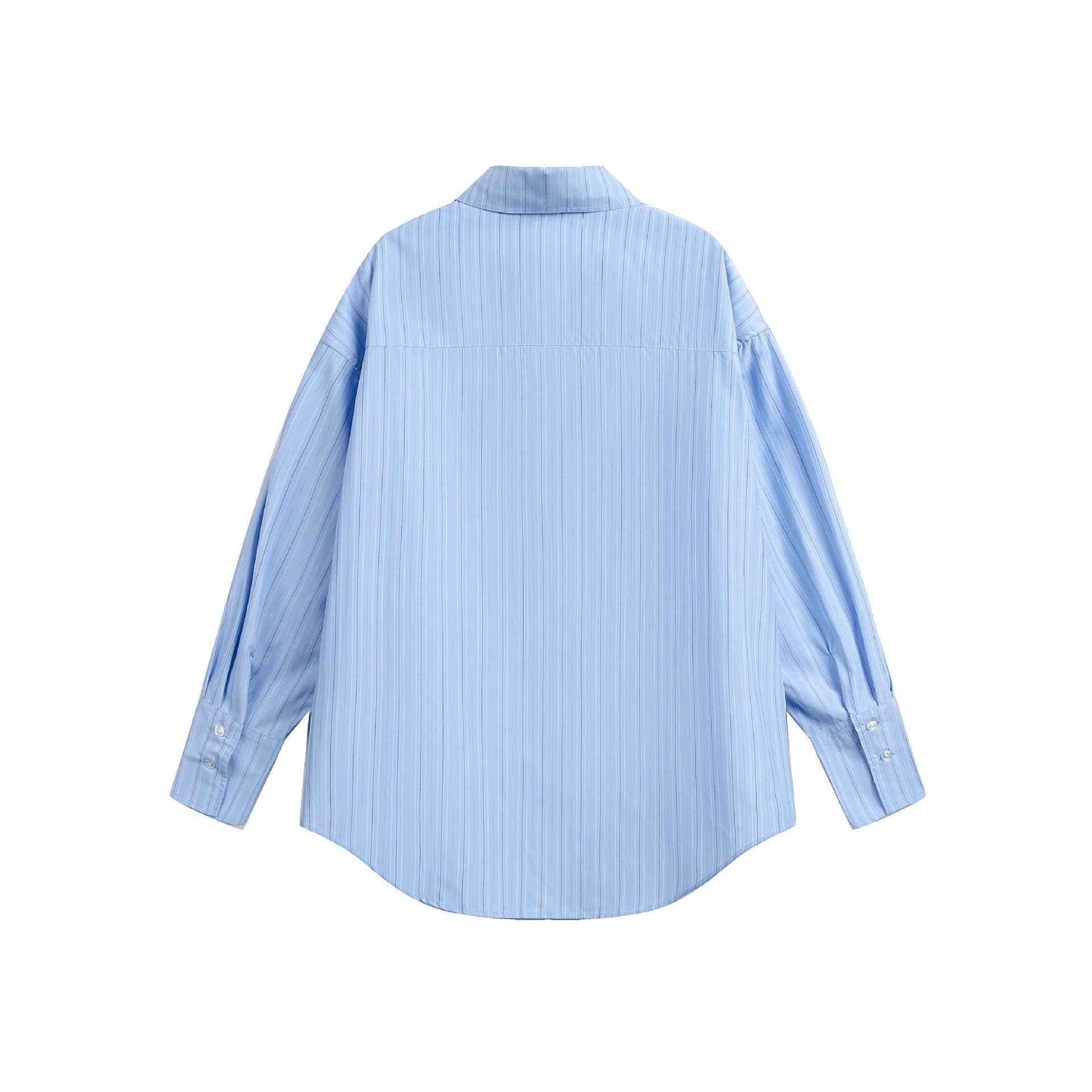 Women's oversized shirt blouse with fine pinstripe texture and rounded hem Chichicherry