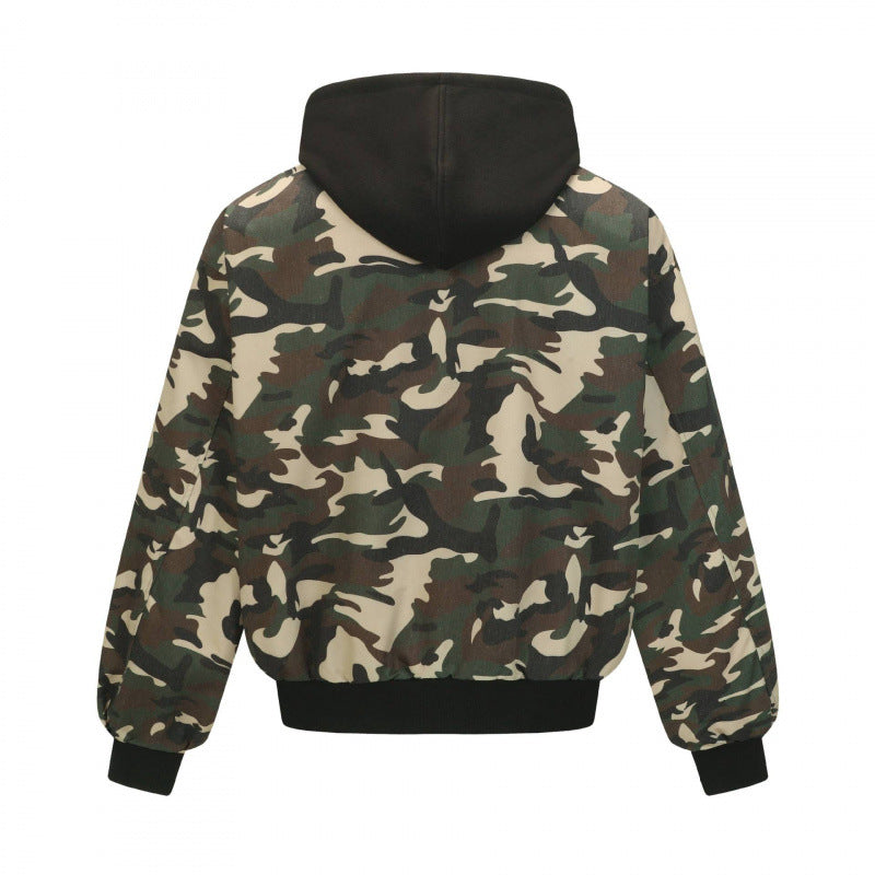 Unisex short-cut camouflage hoodie bomber jacket with padded lining and elastic cuffs Chichicherry
