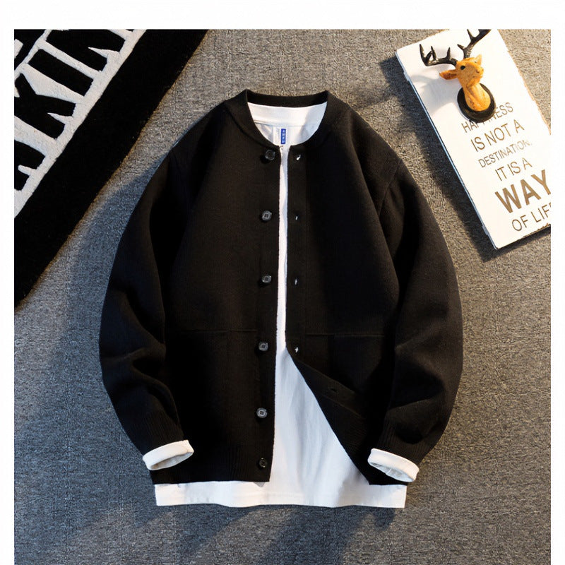 Unisex Feinstrick-Cardigan mit Rundhals, aufgesetzten Taschen und Rippbündchen Chichicherry