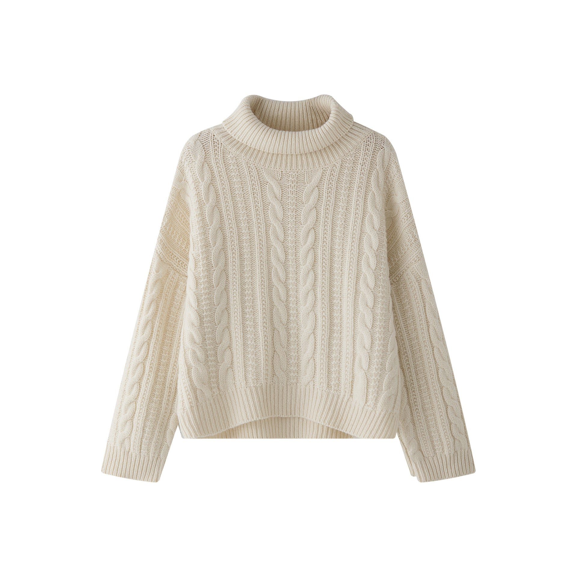 Women Chunky Knit Turtleneck Sweater with Cable Pattern and Relaxed Fit Chichicherry