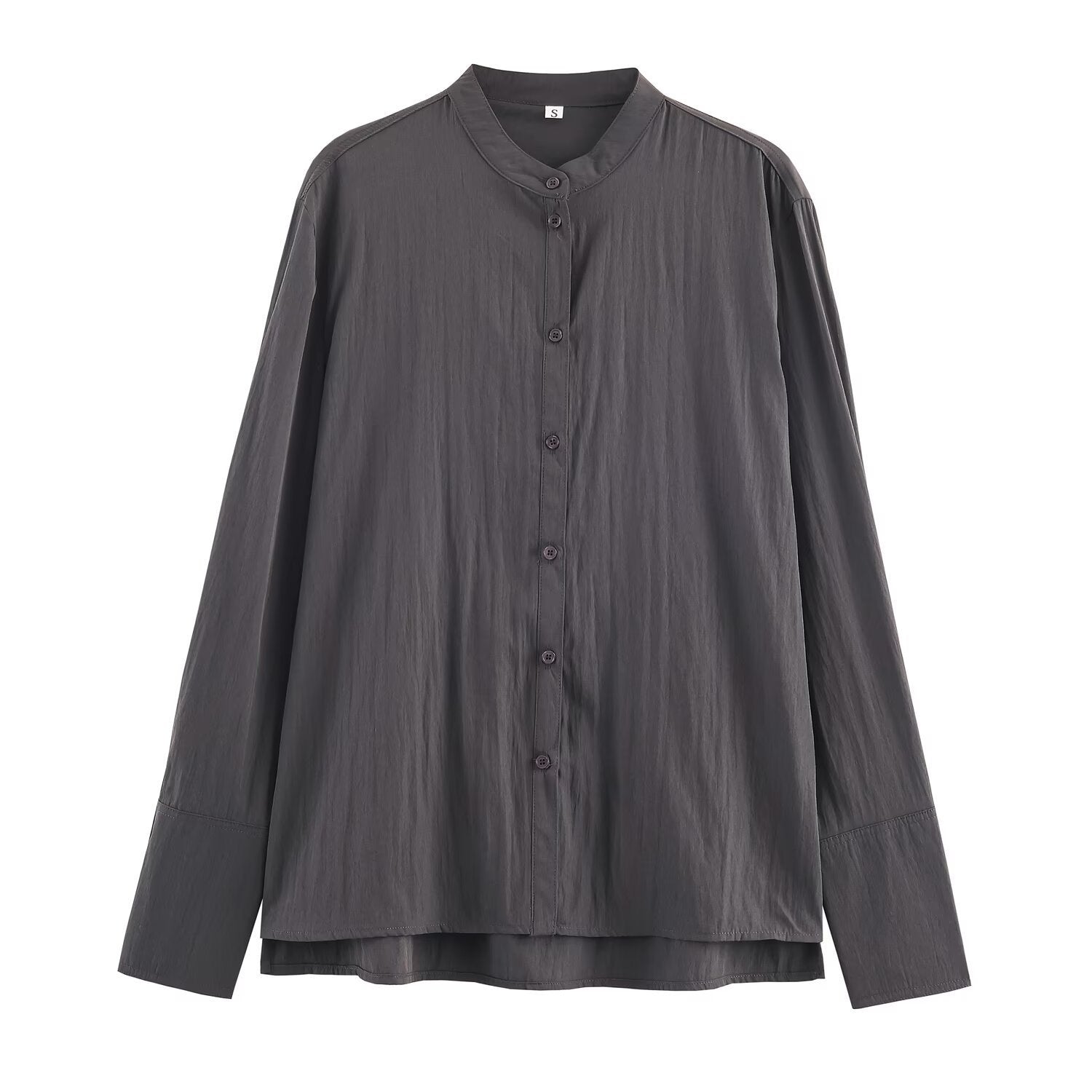 Women's Oversized Shirt Blouse with Mandarin Collar and Full Button Placket Chichicherry