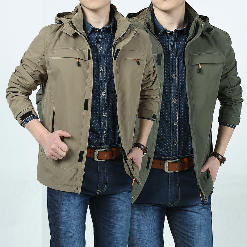 Men's lightweight technical field jacket with hood, multifunctional pockets and wind-resistant shell Chichicherry