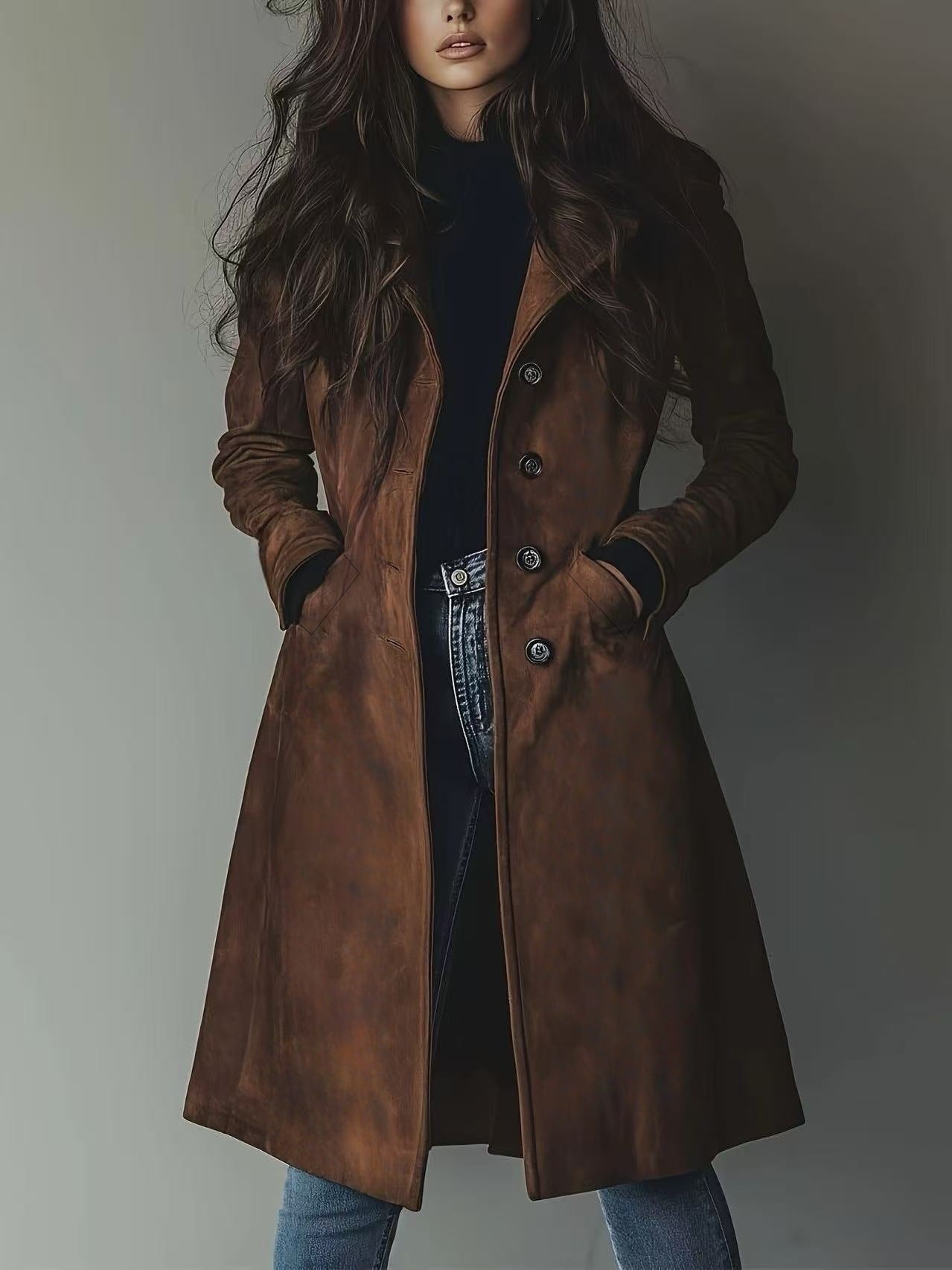 Women tailored wool coat with button placket Chichicherry