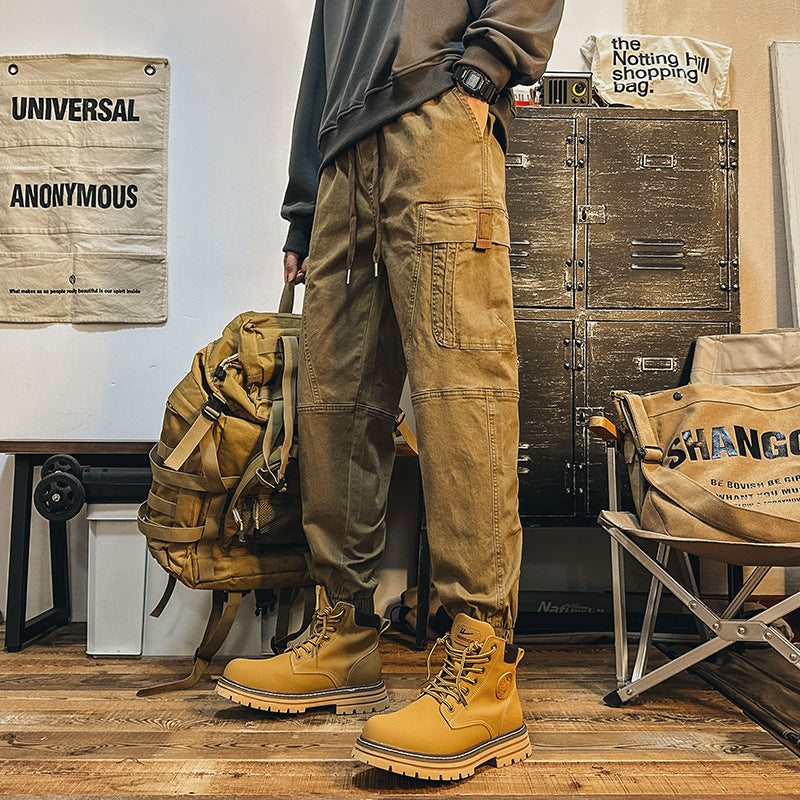 Men's cargo pants in urban utility style with elastic waistband and cuffs