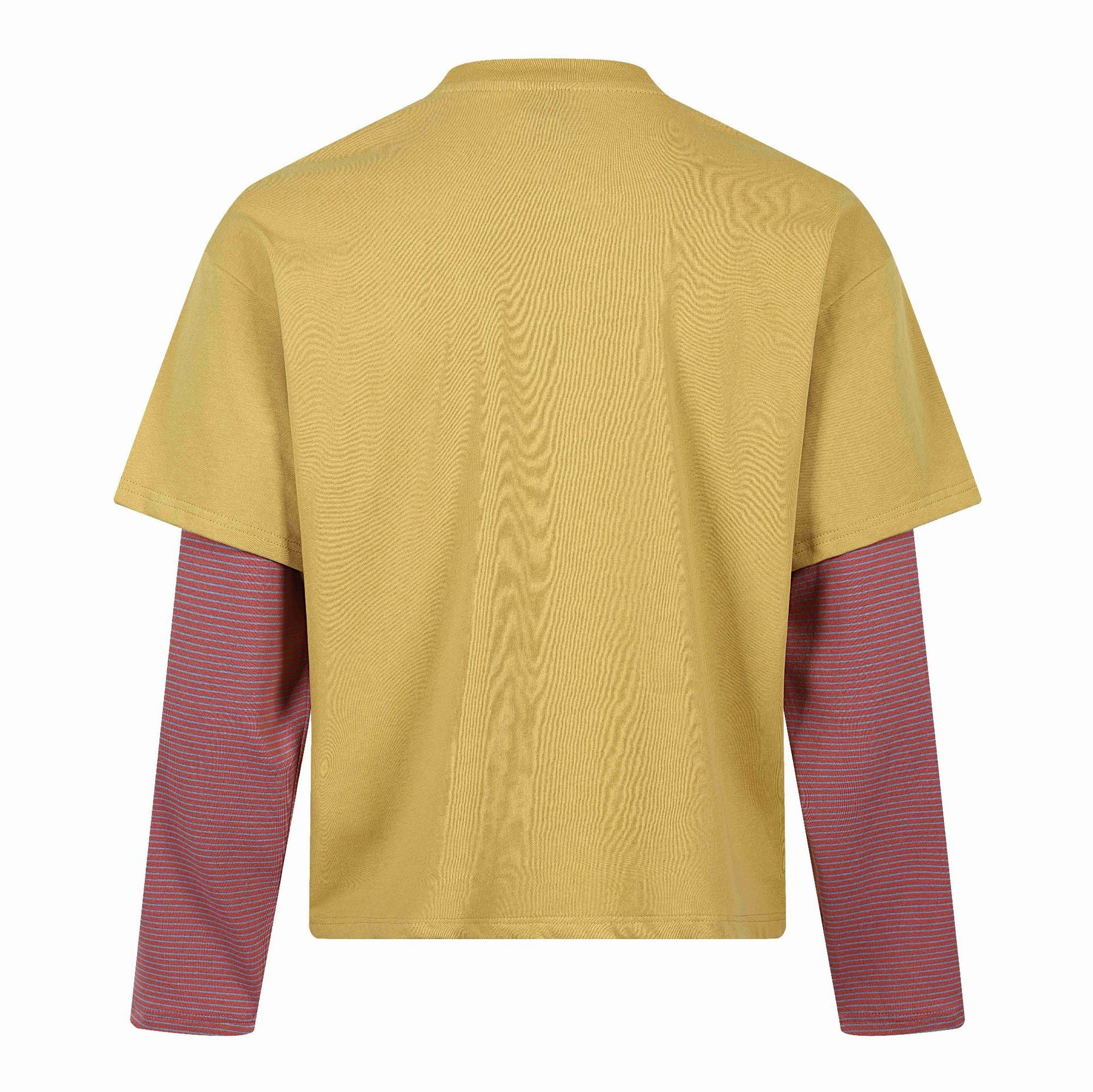 Unisex Layered Look Long Sleeve T-Shirt with Attached Short Sleeve Layer and Graphic Print Chichicherry
