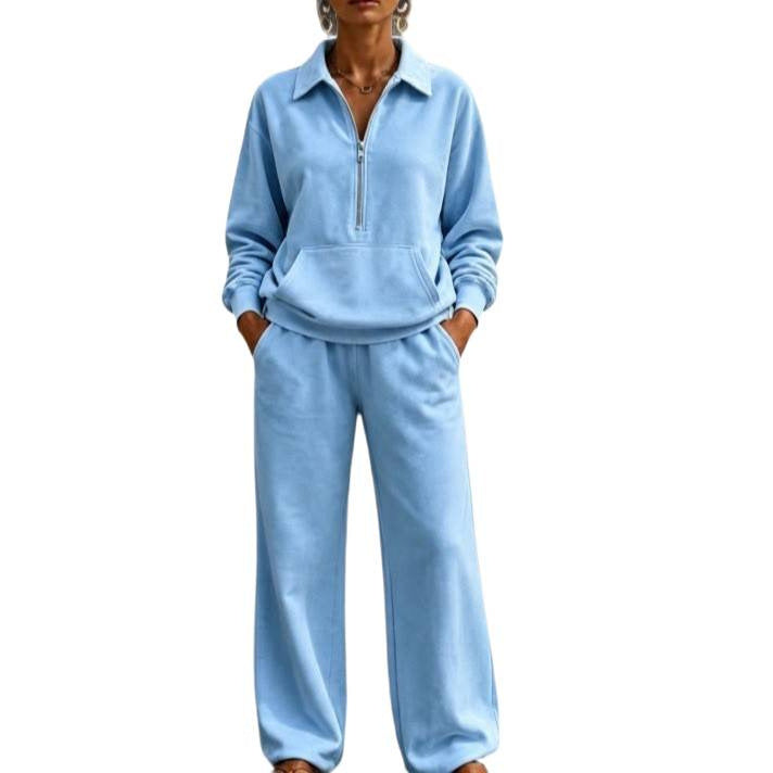Women’s Casual Sweat Set with Half-Zip Pullover and Loose Jogging Pants Chichicherry