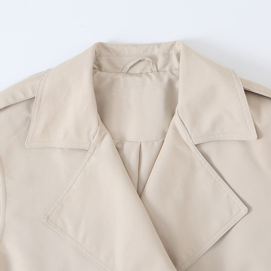 Women's Sleeveless Double-Breasted Trench Vest with Notched Lapel and Waist Belt Chichicherry