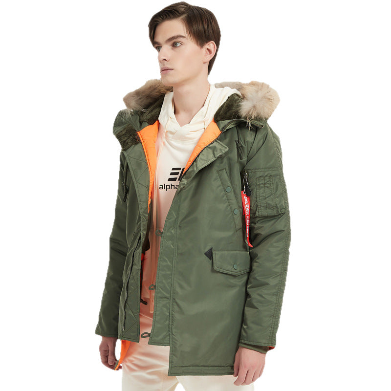 Men's expedition parka with detachable faux fur hood, thermal padding, and sleeve organizer Chichicherry