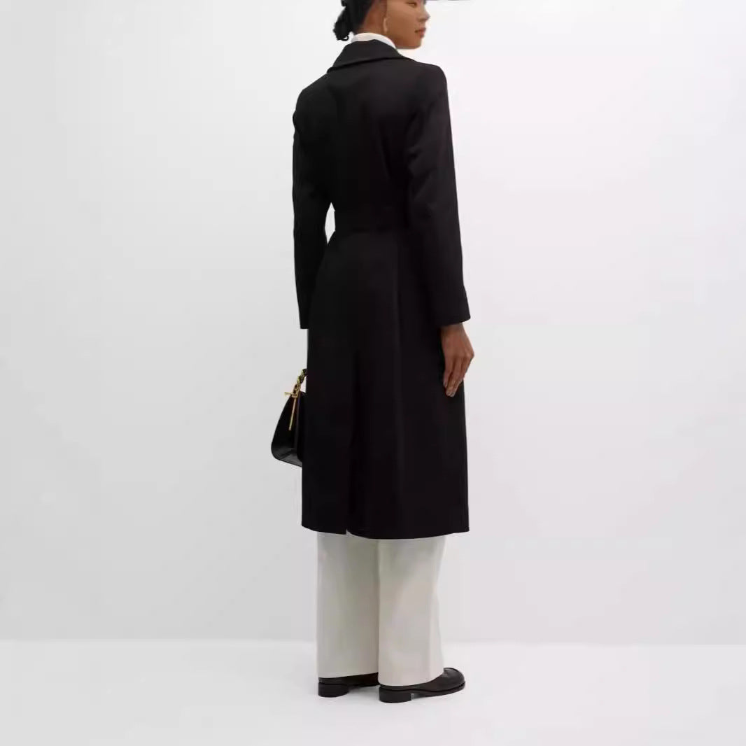 Women's Single-Breasted Mid-Length Coat in Clean-Cut with Waist Belt and Discreet Flap Pocket Chichicherry