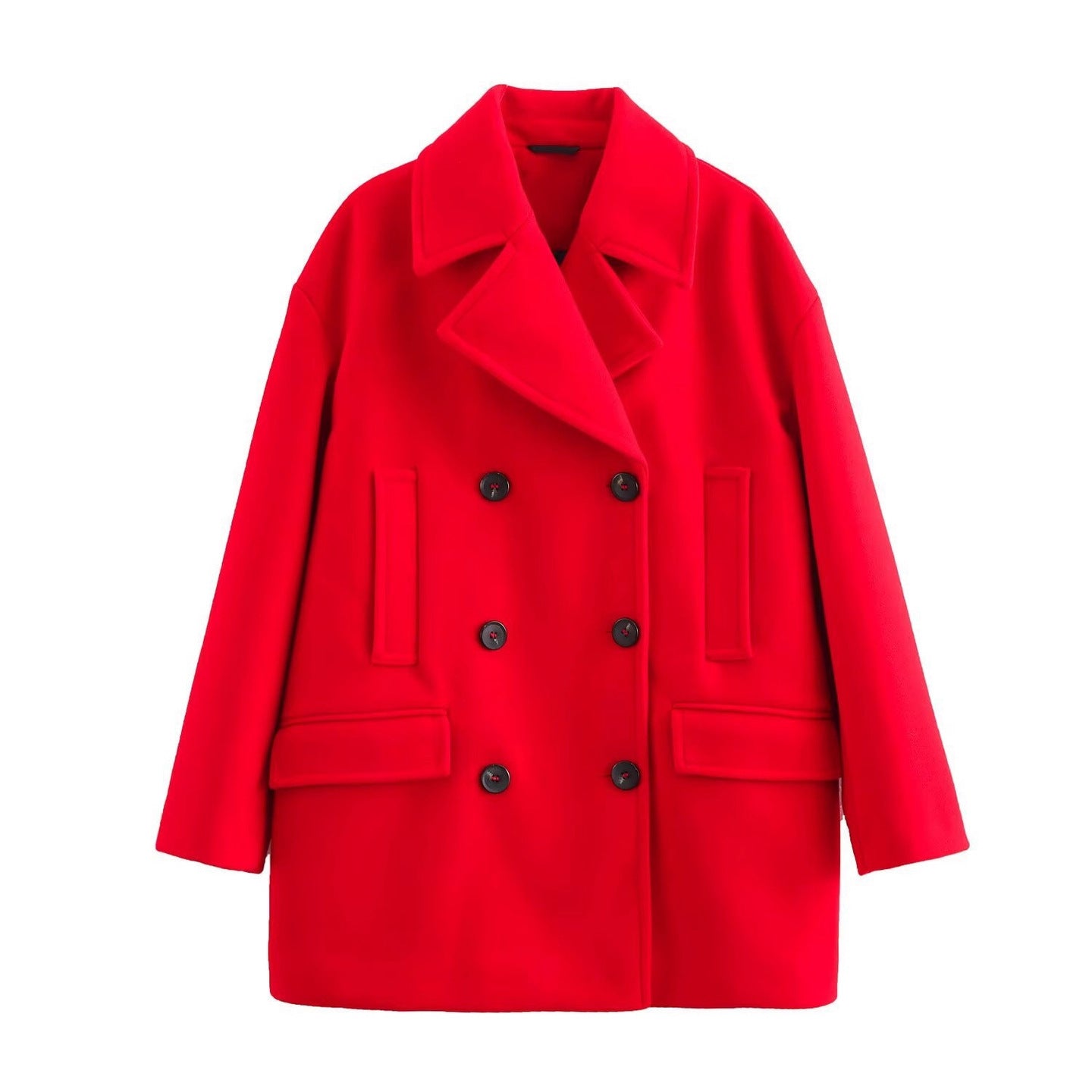 Women's short coat in peacoat style with double-breasted closure and applied flap pockets Chichicherry