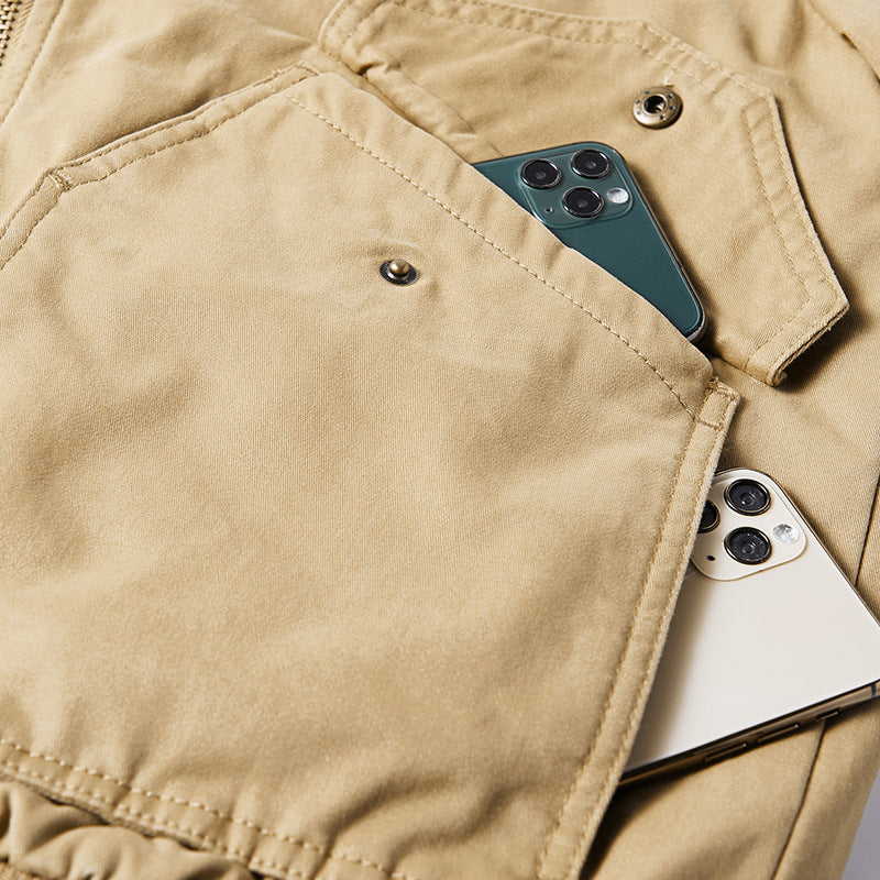 Men's canvas field jacket with teddy collar, warming lining, and utility pockets Chichicherry