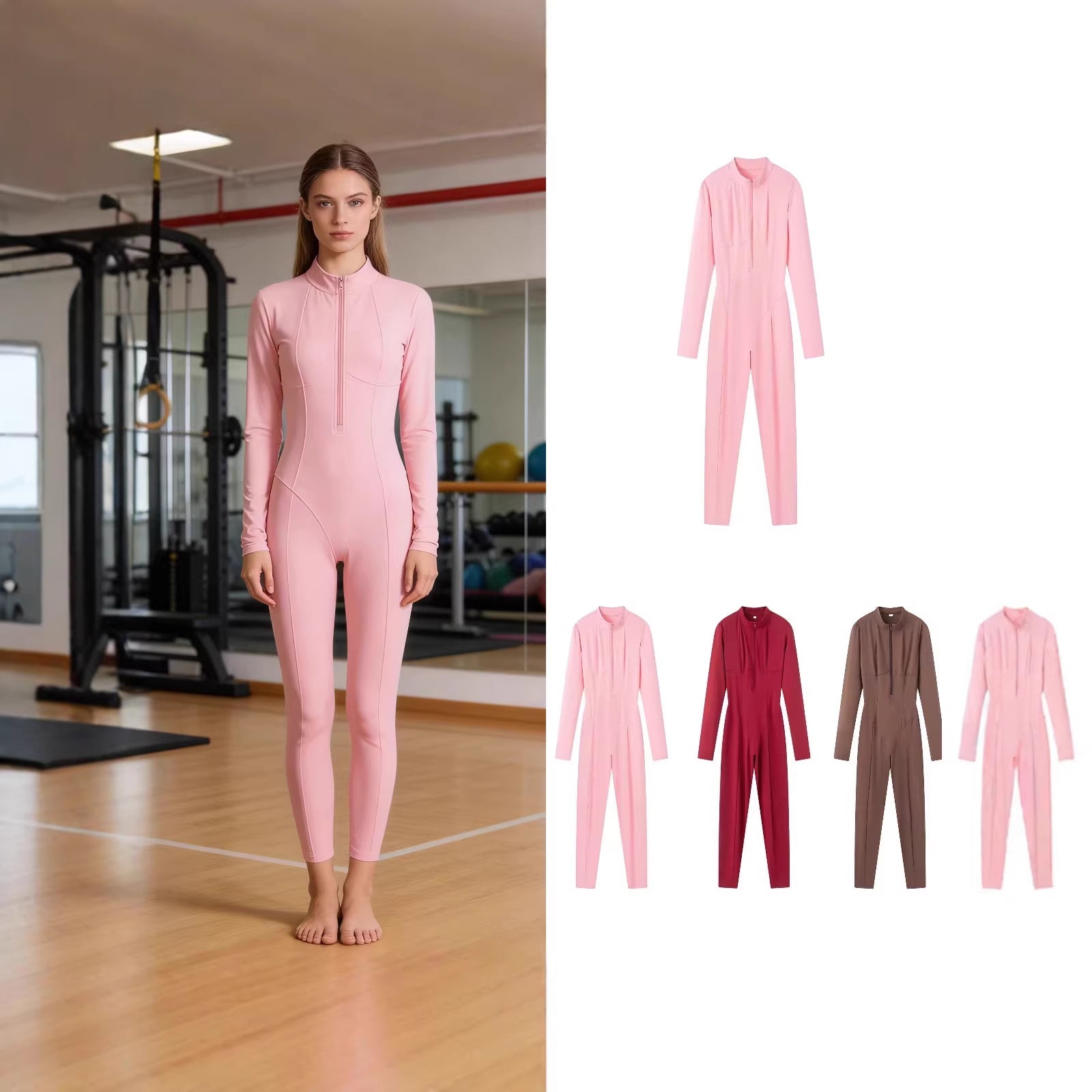 Ladies Slim-Fit one-piece catsuit with zipper and high collar Chichicherry
