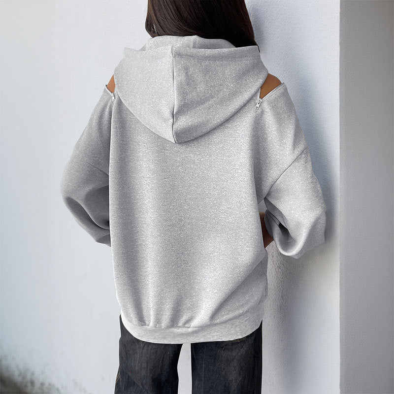 Women Casual Hoodie with Shoulder Openings, Kangaroo Pocket and Ribbed Cuffs Chichicherry