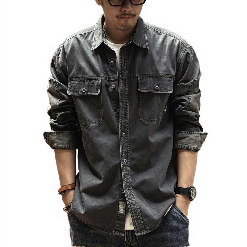 Herren Baumwoll-Utility-Overshirt mit Pattentaschen Chichicherry