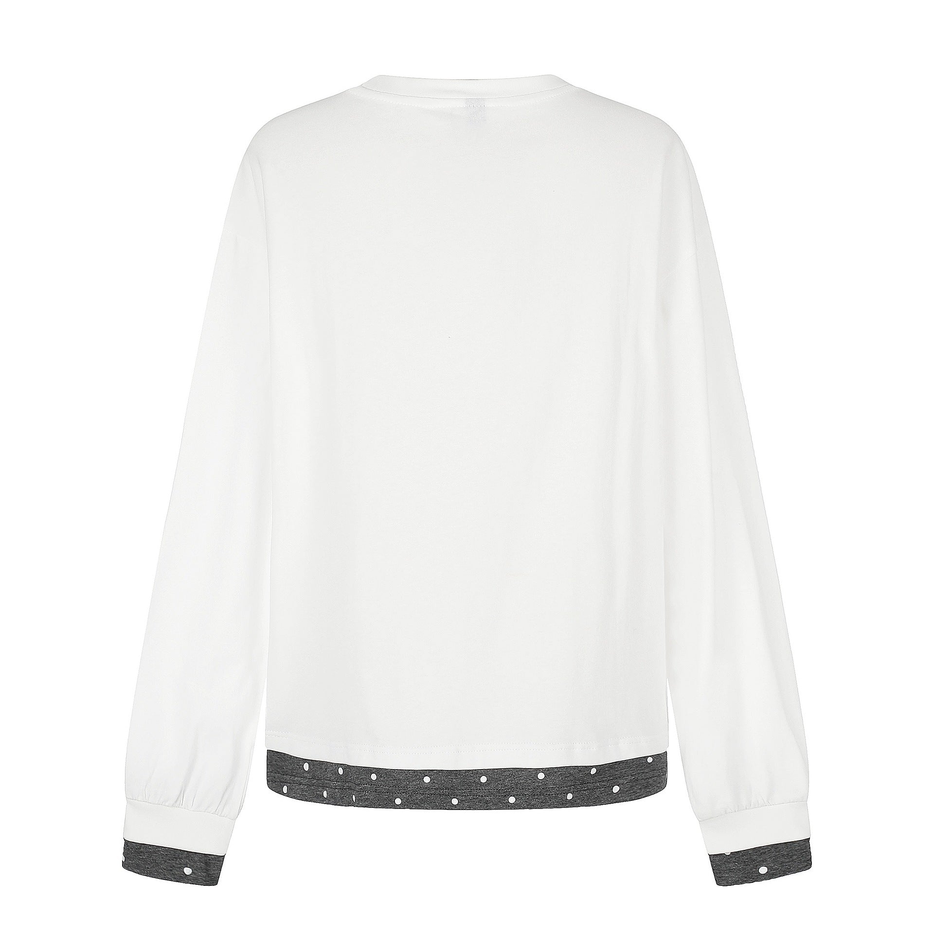 Women's long sleeve pajama top with a semi-close button placket, heart dog print, and contrasting cuffs