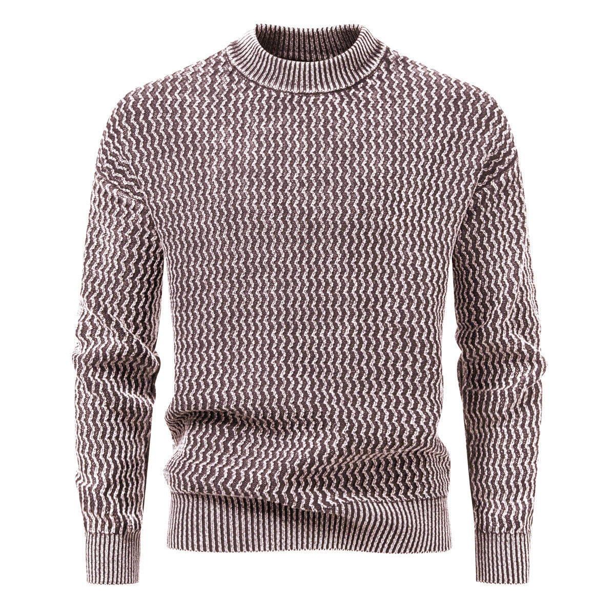 Men's Structured Fine Knit Sweater with Stand-Up Collar and Zigzag Pattern Chichicherry