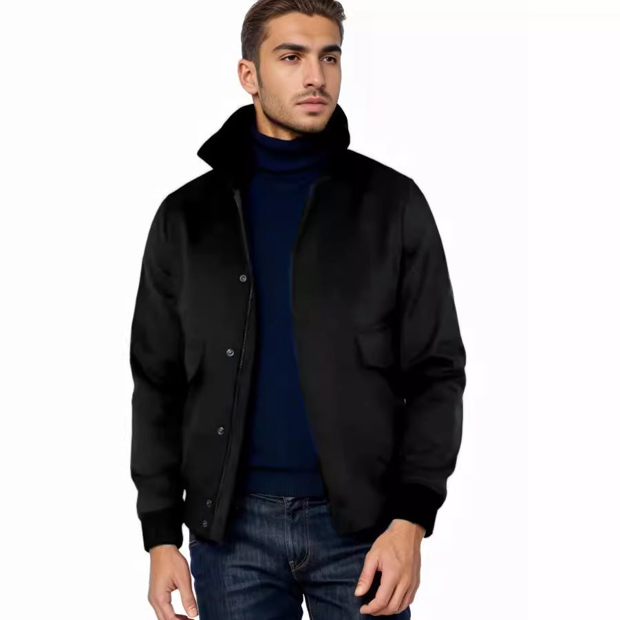 Men's bomber jacket with stand-up collar, snap button placket, and patch pockets Chichicherry