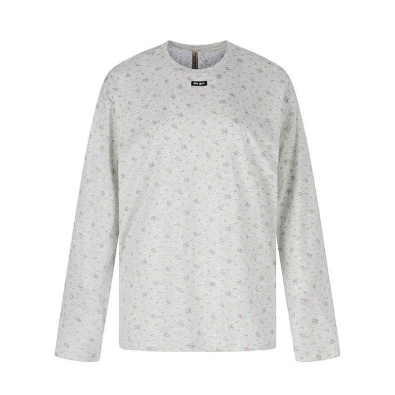 Women's long-sleeve shirt with delicate floral print and round neckline Chichicherry