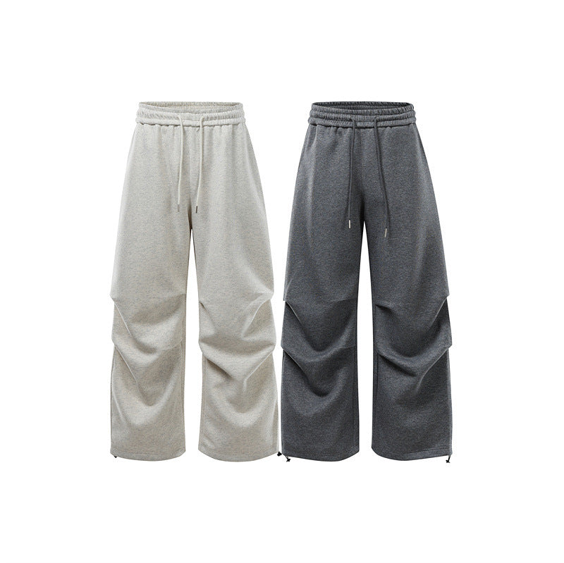 Unisex Wide Sweat Cargopants with Layered Yoke, Elastic Drawstring Waistband and Adjustable Hem Down
