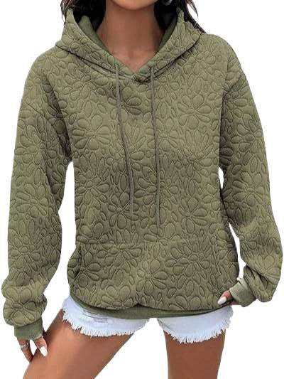 Women's Quilted Hoodie with Floral Embossed Quilted Texture Chichicherry