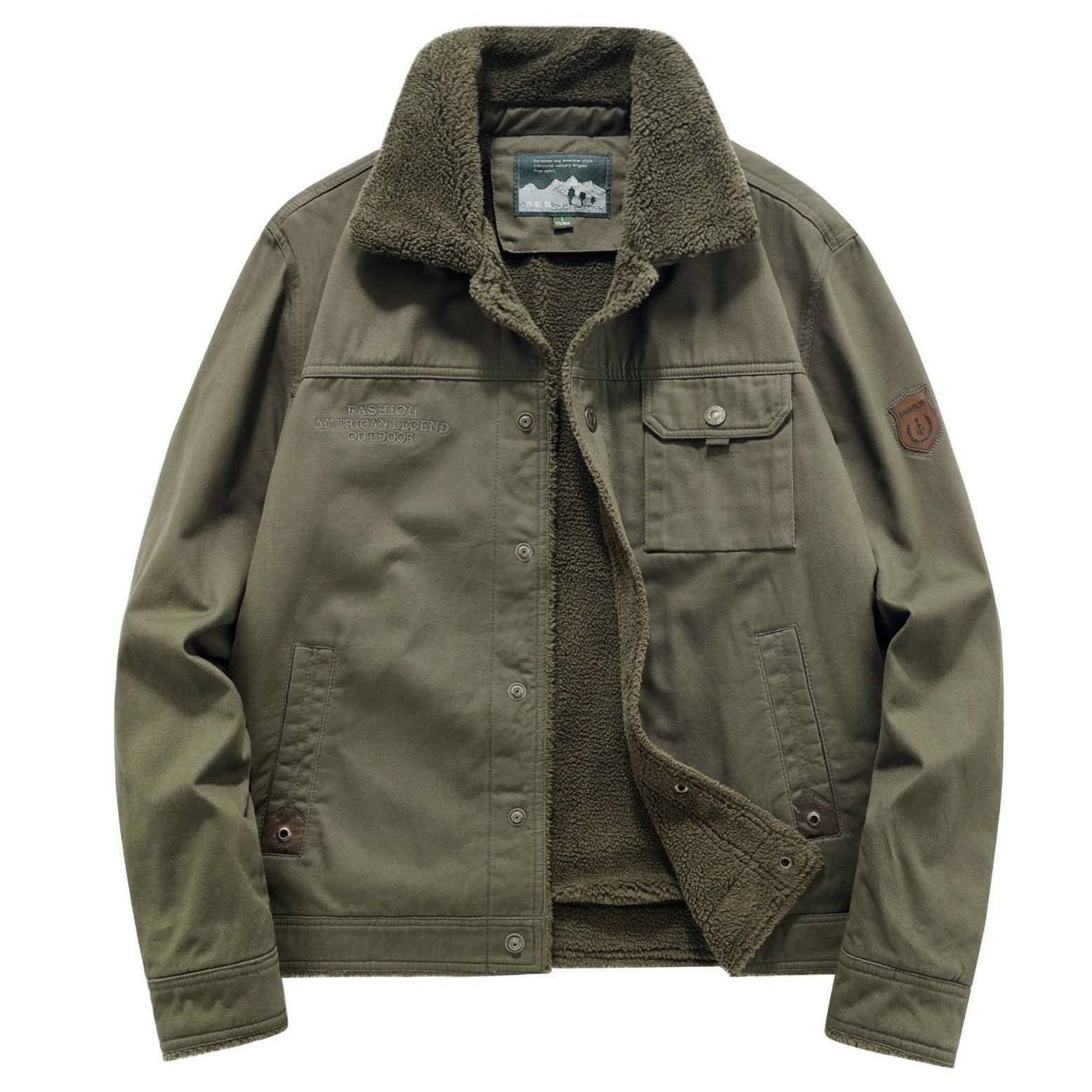 Men's canvas field jacket with Sherpa lining, warm teddy inner layer and utility chest pockets Chichicherry