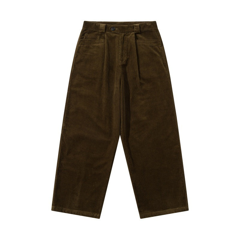 Men's Wide Cord Pants with Pleats, High Waist and Straight Leg Chichicherry