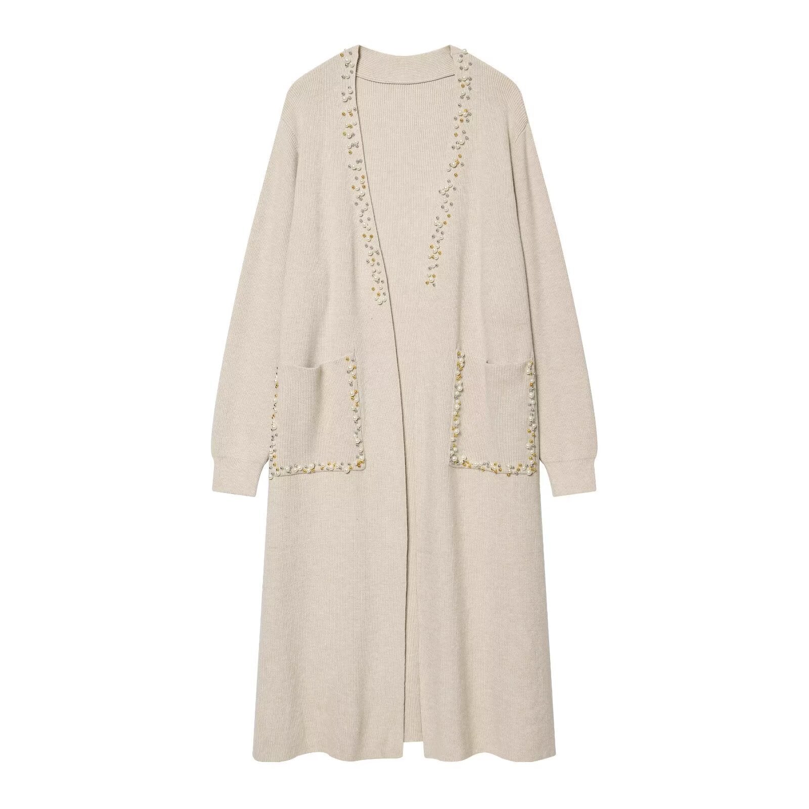 Ladies long knitted cardigan with pearl detailing Chichicherry