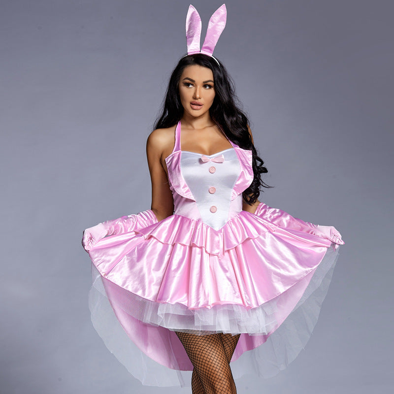 Women's Playful Sexy Bunny Costume with Ruffle Details and Headband Chichicherry