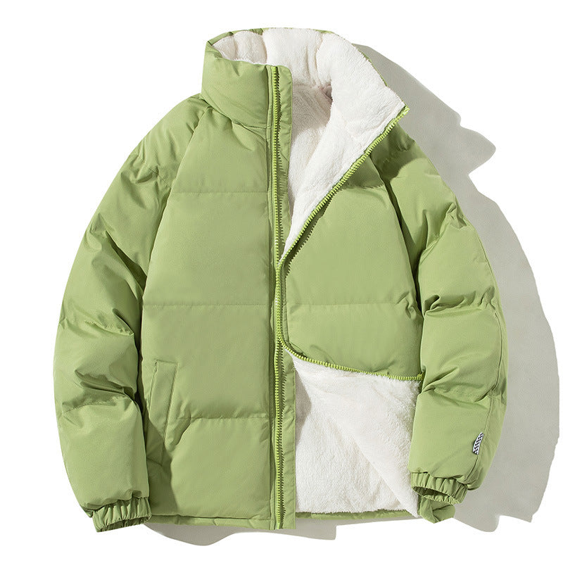 Women's Oversized Puffer Jacket with Teddy Lining, Stand Collar and Patch Pockets Chichicherry
